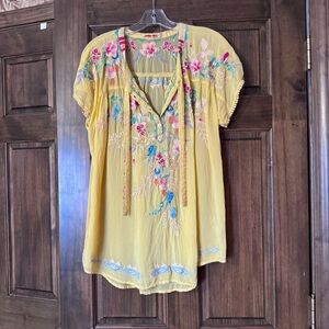 Johnny Was Floral Embroidered Yellow Blouse